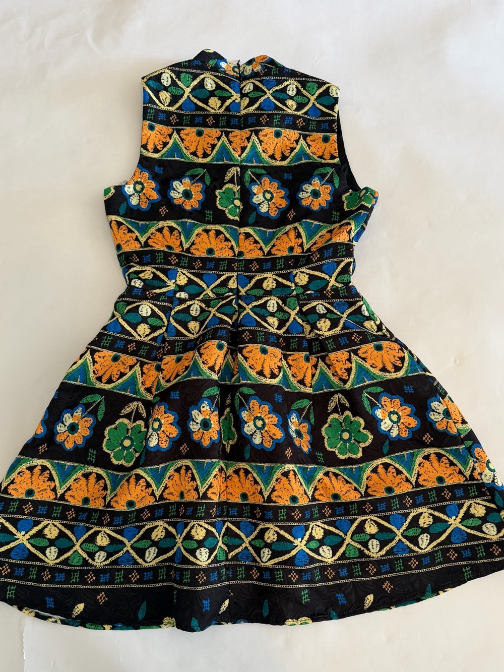 Black Embroidered Floral Fit & Flare Dress - Green & Orange Flowers - Picture 2 of 3